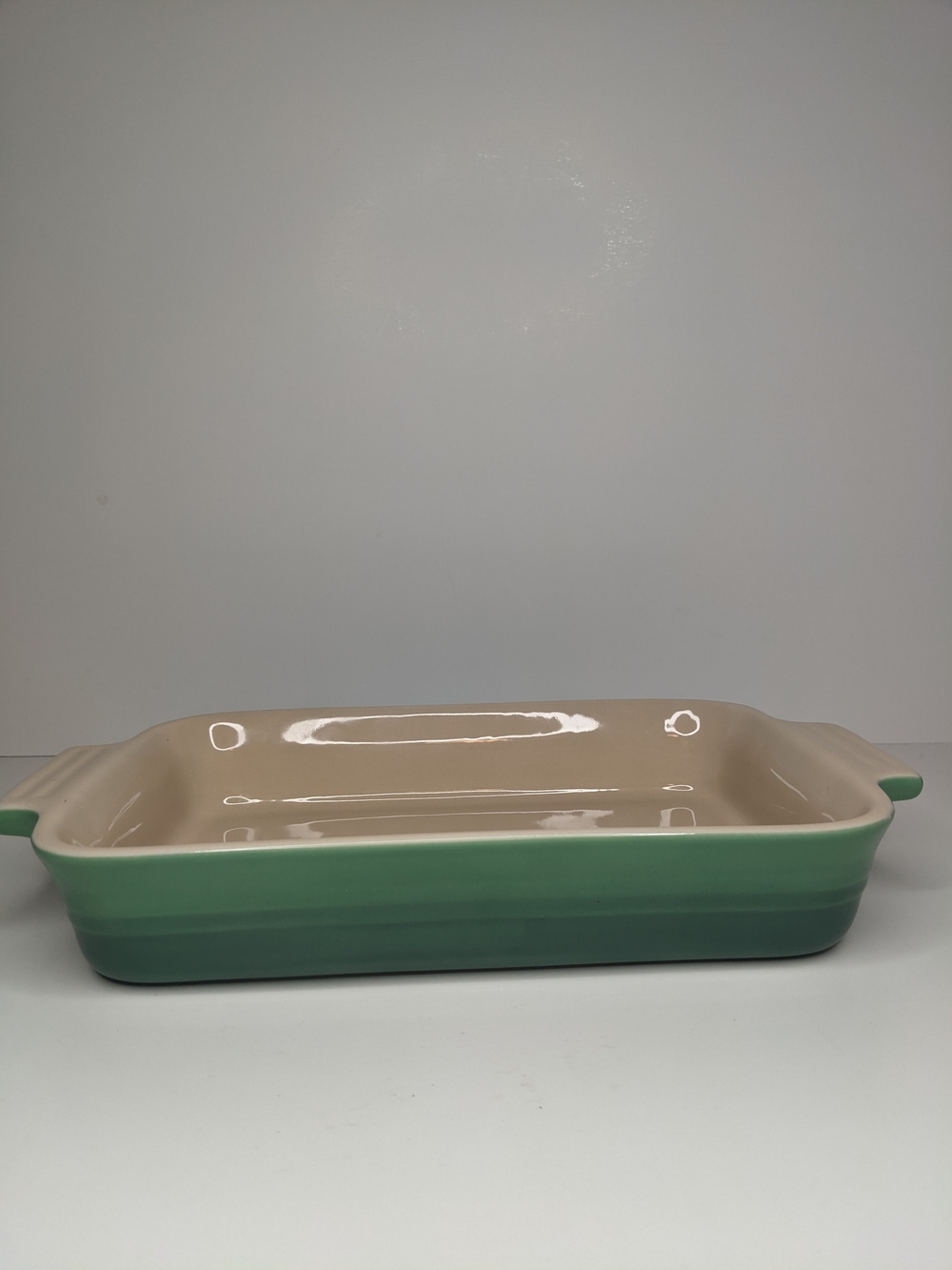 Le Creuset Stoneware Heritage Rectangular Baking Dish in a Green Gradient finish